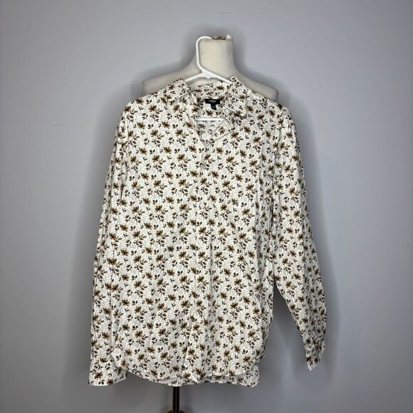 Express- White & Brown Button Down - Picture 1 of 2